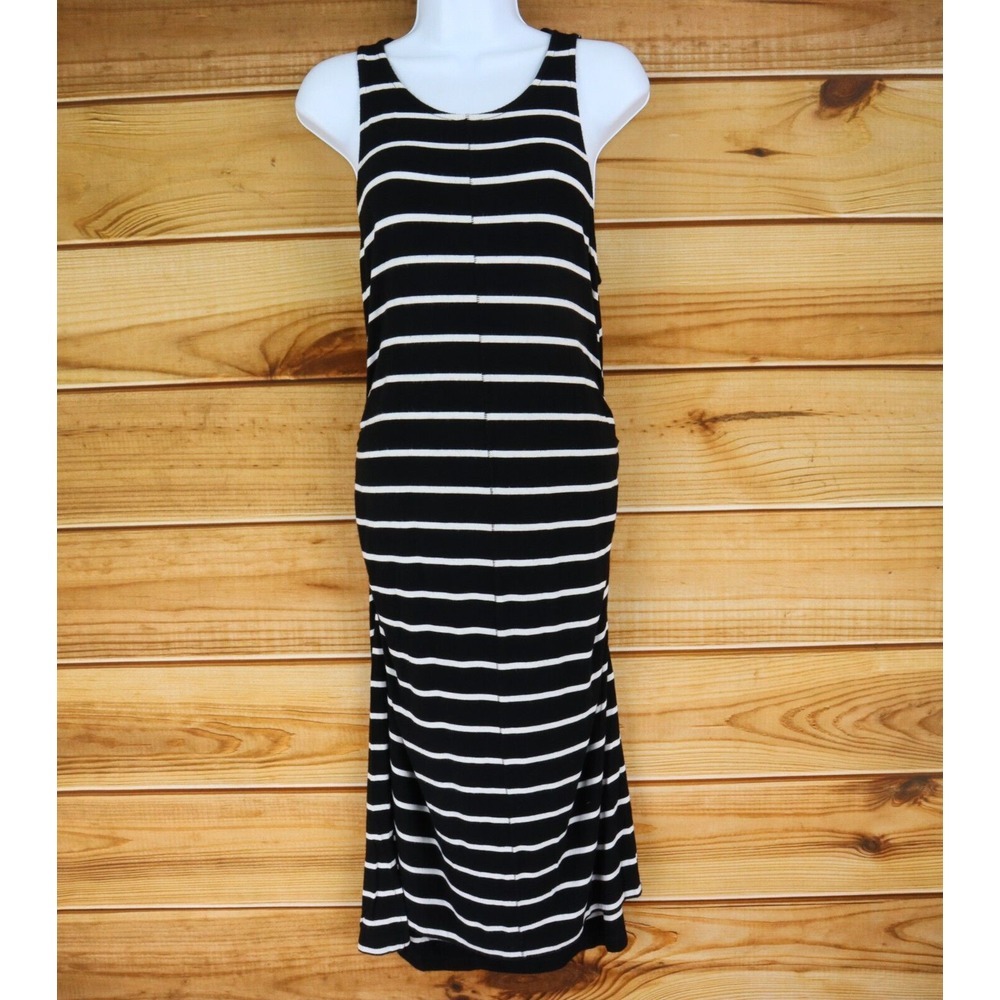 Liz Lange Maternity Maxi Dress Womens Sz M Black Striped Stretch Soft Sleeveless